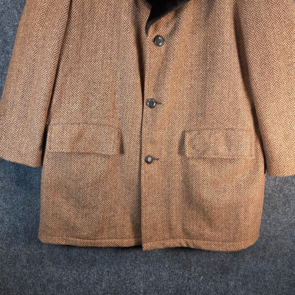 Vintage Wool Herringbone Coat Faux Fur Lined Western‎ Ranch Barn Jacket Size 44 - Picture 8 of 16
